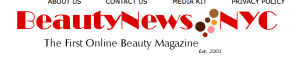 A red and white banner with the words new york beauty magazine