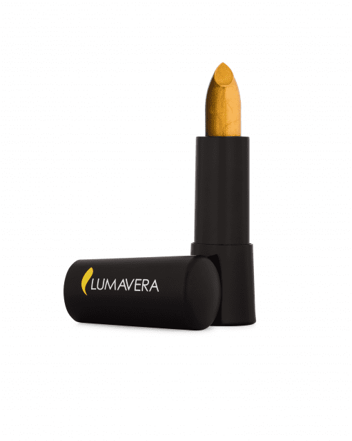 A black tube with a yellow lipstick on it.