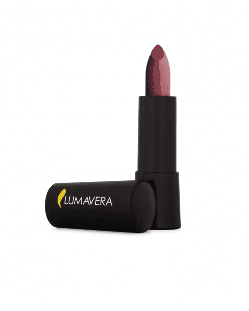 A lipstick that is sitting on top of a black tube.