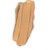 A piece of brown plastic with some tan paint on it